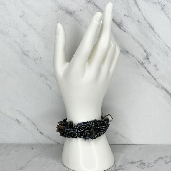 Dark Iridescent Beaded Stretch Bracelet - Picture 2 of 12
